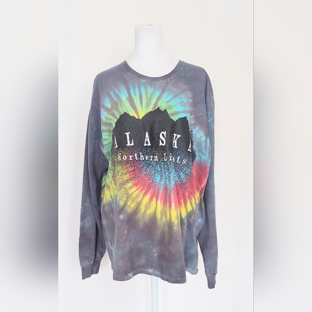 Alaska Northern Lights Hanes Tagless Long Sleeve Tie Dye Cotton Shirt Size XL